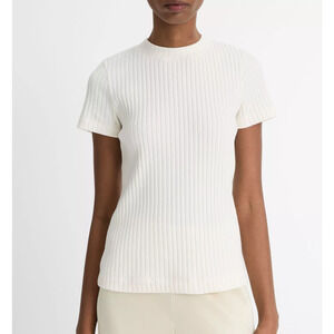 NWT Vince Off White Ribbed Cotton-Blend Slim Fit Top, size M